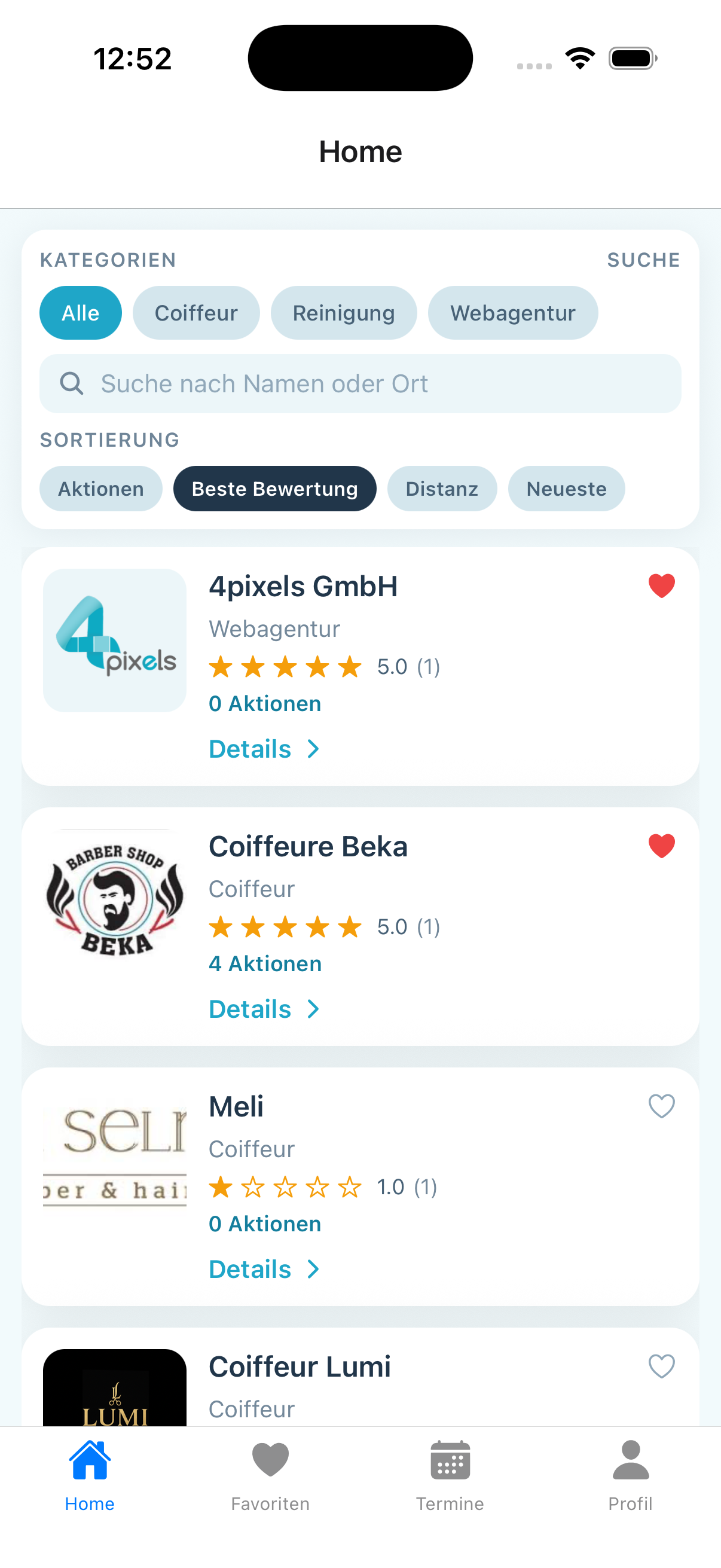 Easytermins App Screen