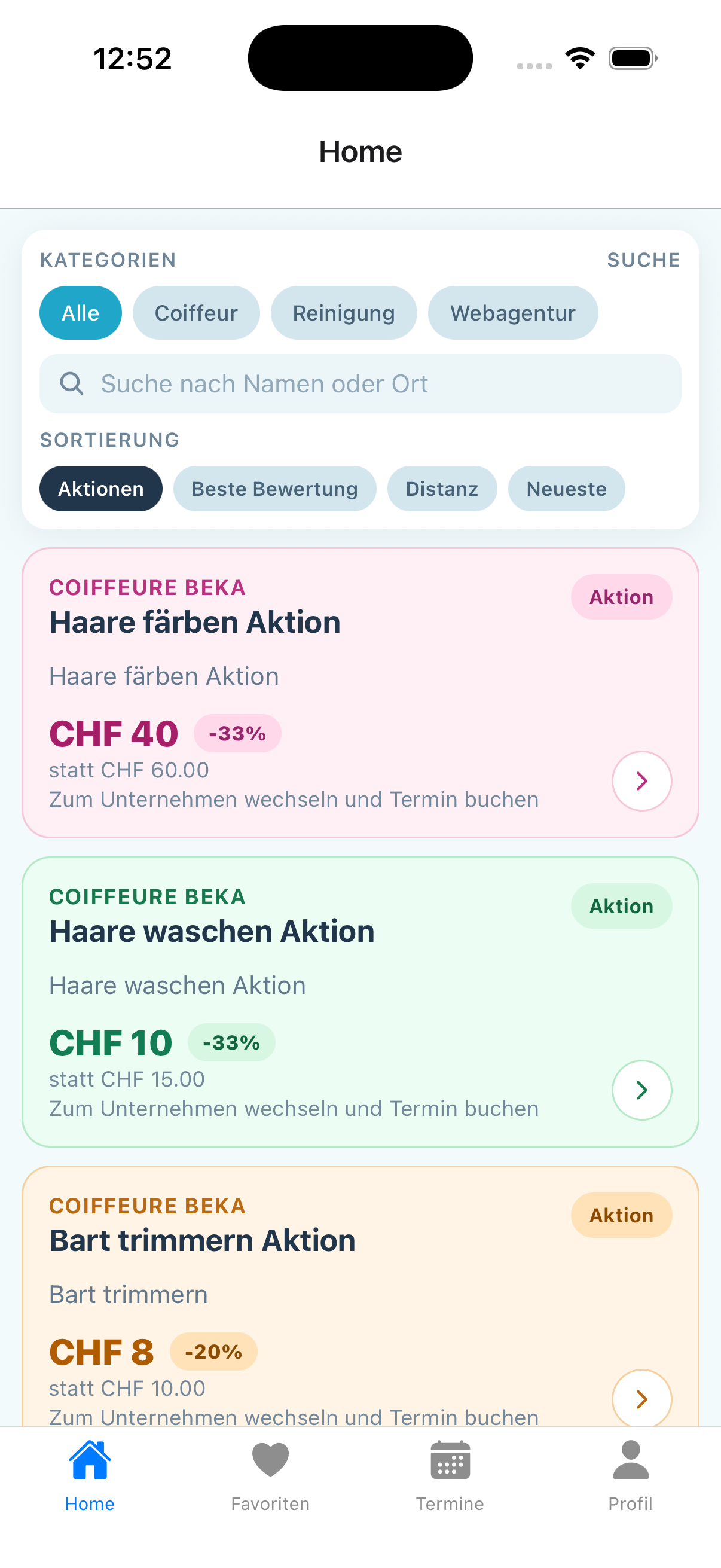 Rabatte im Easytermins Home-Feed
